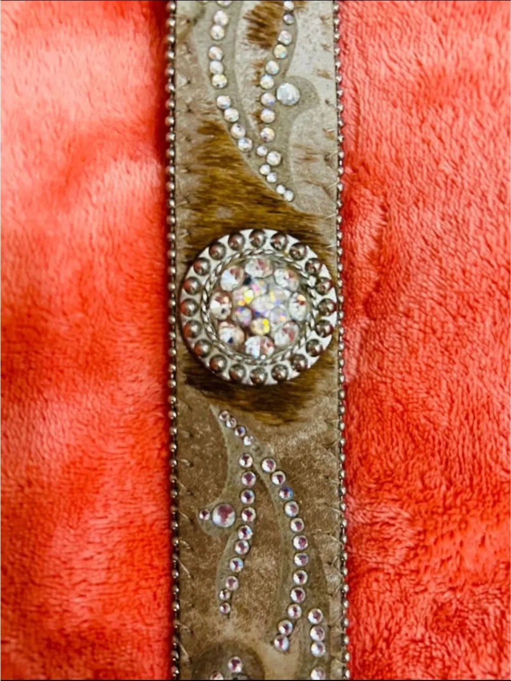 Western Studded Brown Haircalf Men’s Belt with Decorative Buckle